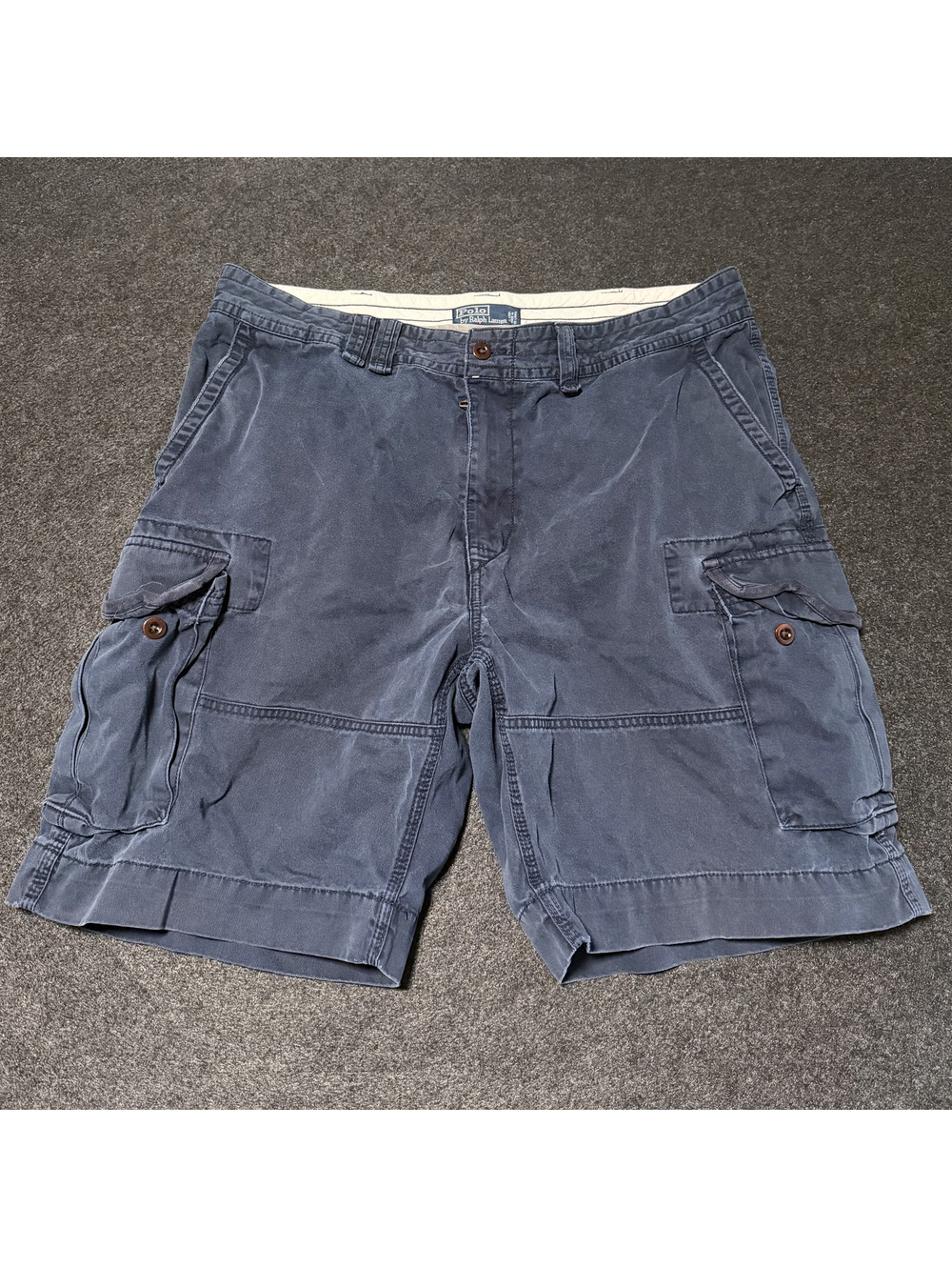 VTG Polo Ralph Lauren Cargo Shorts Size 38 Navy Utility Streetwear Cotton Shorts
